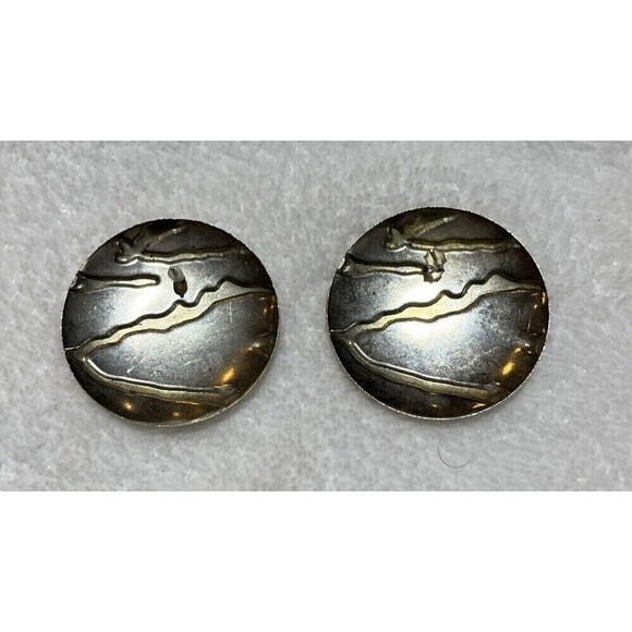 Vintage Rare Animal Print Earrings Enamel Round Beige Silver Spring 80s - Picture 7 of 7